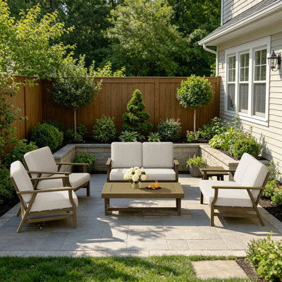 Ensemble de patio extérieur pour six personnes avec coussins et deux tables Shweta