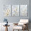 Ensemble de 3 tableaux muraux sur toile tendue, motif bouquet de fleurs blanches, pour salon, chambre et décoration intérieure.