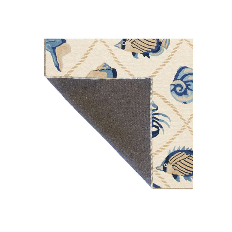 Tapis décoratif moderne beige à motif d'hippocampes et de crabe lavable à la machine