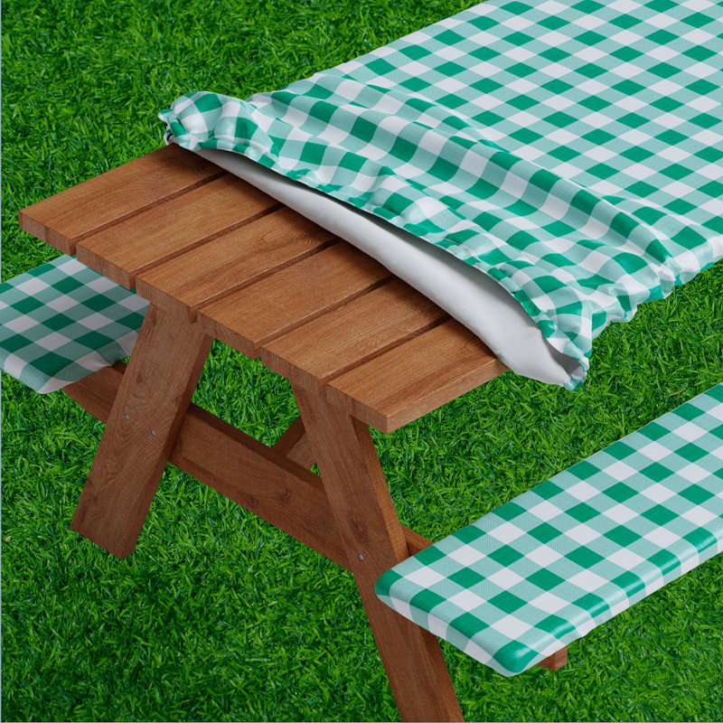 Vinyl Gingham 3 Pcs Tablecloth, Green, 60'' L x 30'' W