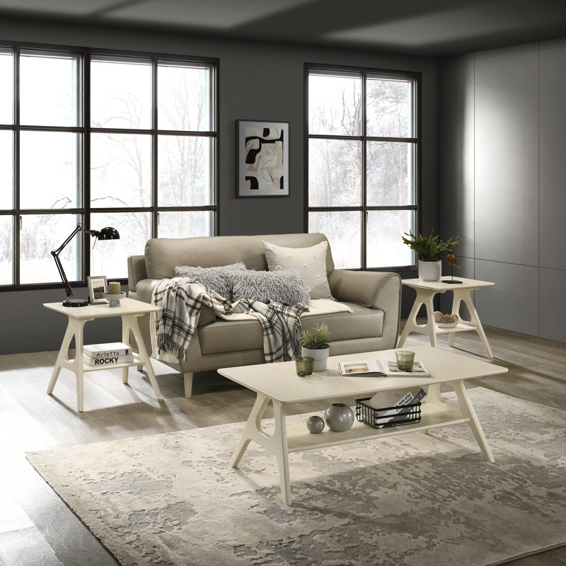 Ensemble de tables basses 3 pièces Lamotte, Blanc cassé