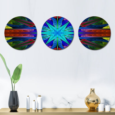 Vitrail avec étoiles multicolores - ensemble de décorations murales abstraites en métal