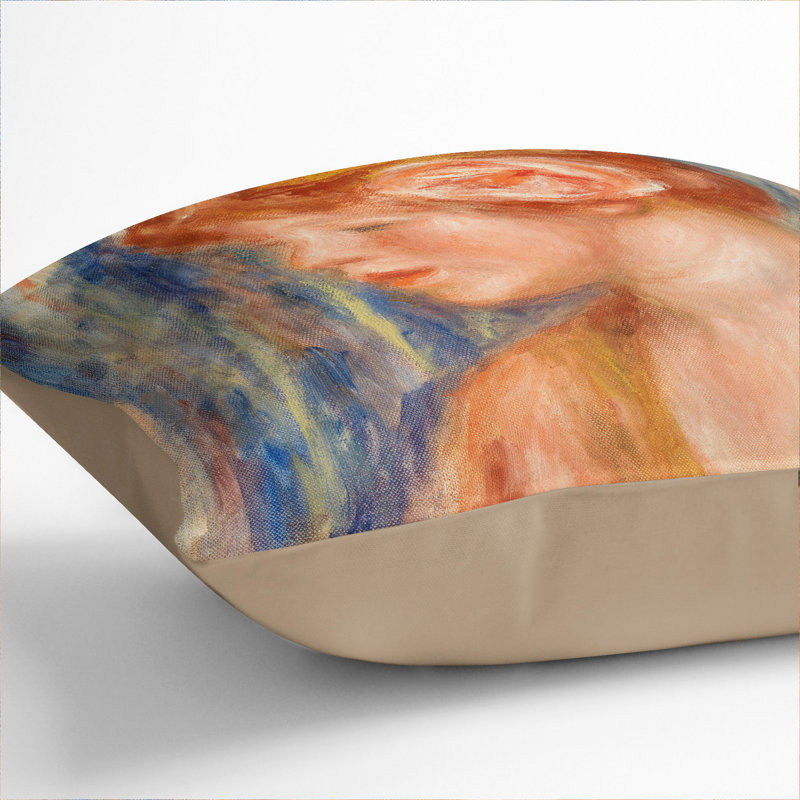 Young Woman With Rose Square Throw Cushion, Stone, 40cm H x 40cm W x 15cm D