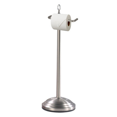 Porte-rouleau de papier hygiénique sur pied | Finition brossée / nickel satiné | Rangement décoratif de papier hygiénique pour meuble-lavabo moderne, salle d'eau et bain d'invités