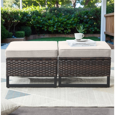 Naresa Outdoor Wicker Ottomans With Olefin Cushions