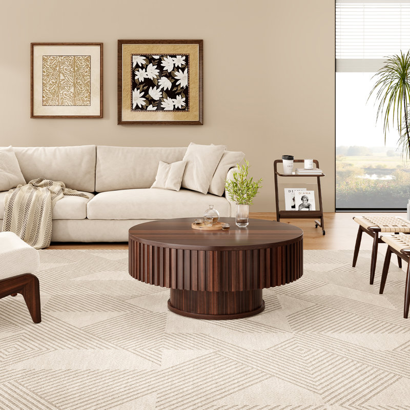 Table basse ronde, H 13,8 po x L 31,5 po x l 31,5 po, Noyer