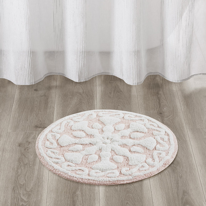 Tapis de bain en coton touffeté Medallion, Rose