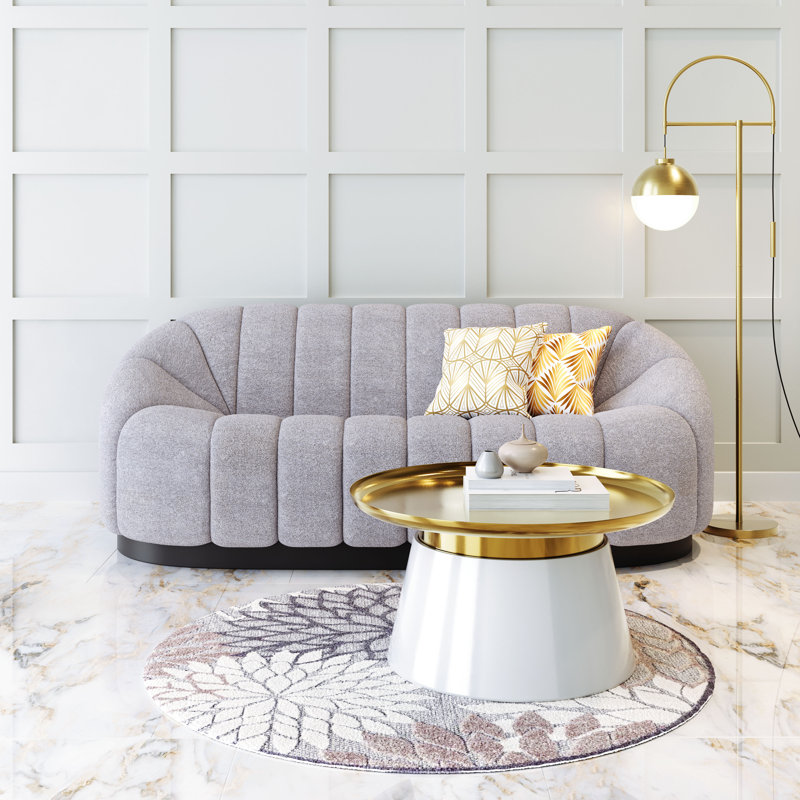 Light Gray Shearling-Style Modern Reception Sofa