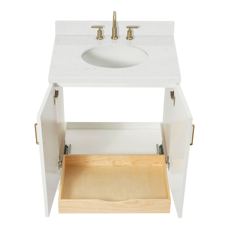 31 IN.  Single Bathroom Vanity, White, Oval, Carrara Quartz