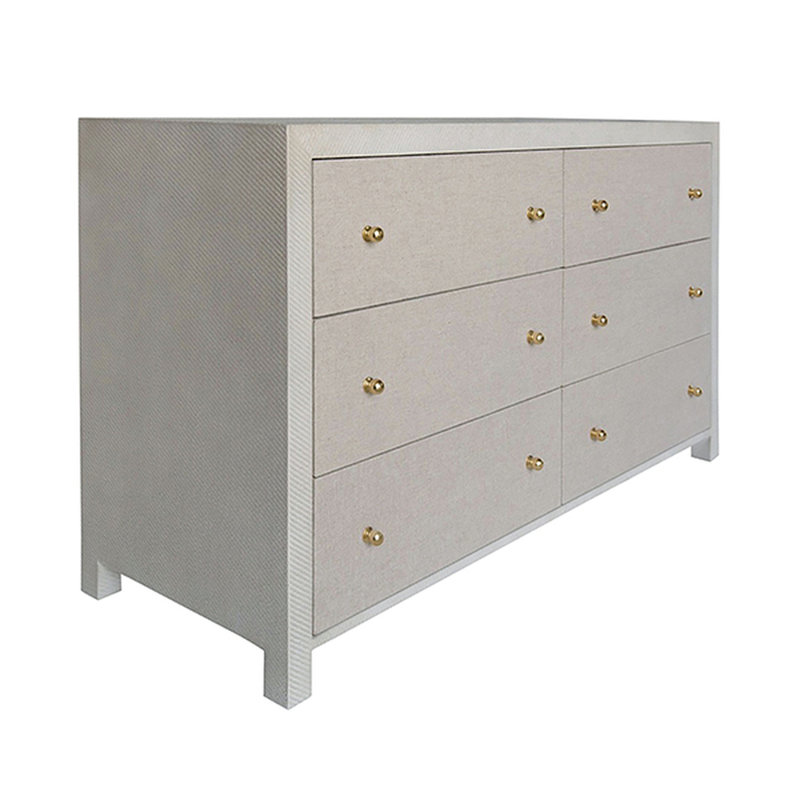 Gray Grasscloth 6-Drawer Modern Dresser