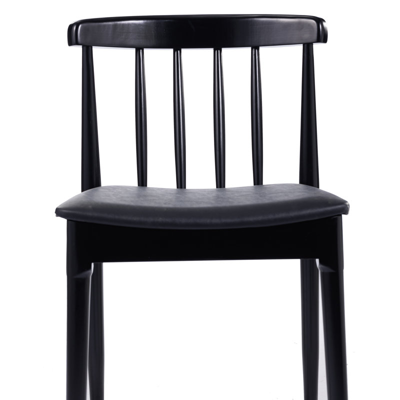 Lastasha Commercial Grade Solid Wood Dining Chair with Slatted Backrest and Vinyl Seat, Black, Black