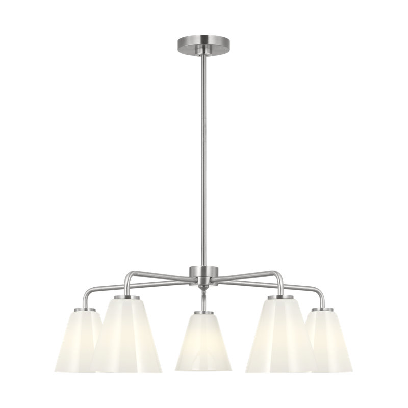 Lustre à cinq lumières Hayden, Nickel brossé, Blanc