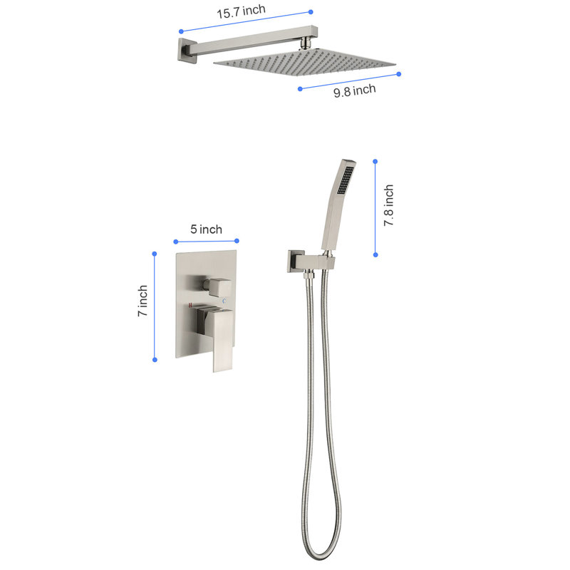 10" Wall Mounted Shower Head Rain - Build, Powerful Water Jet, Self-Cleaning, Brushed Nickel Color Mount Construction, Appearance