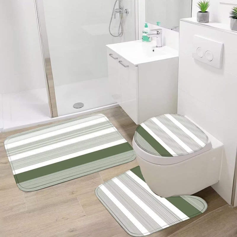 Ensemble de 4 tapis de salle de bain minimalistes à rayures vertes et blanches