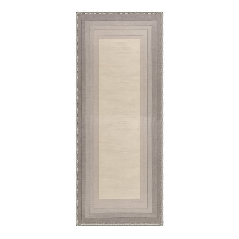 Novus Modern Machine Washable Grey / Beige Indoor Area Rug with Non-Slip Backing, Runner 2' x 6'