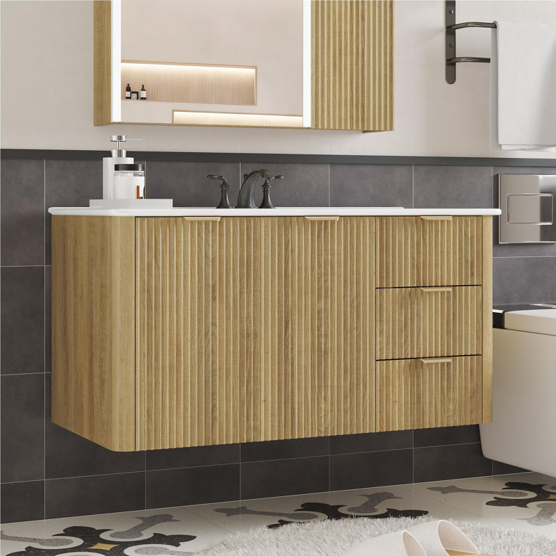 Ensemble de meuble-lavabo moderne avec lavabo Mid-Century, Brun, 36"