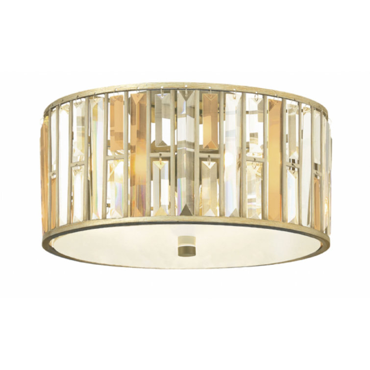 Gemma Mereworth Three-Light Flush Mount Ceiling Light with Rectangular Crystal Prisms