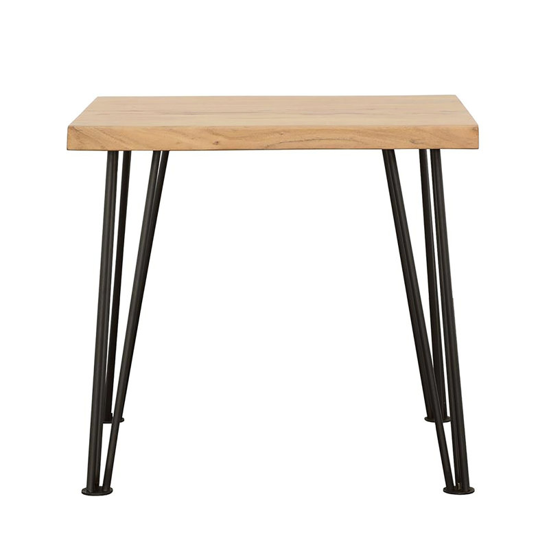 Table de bout carrée en bois avec base noir mat et intérieur naturel - pieds rustiques thermolaqués