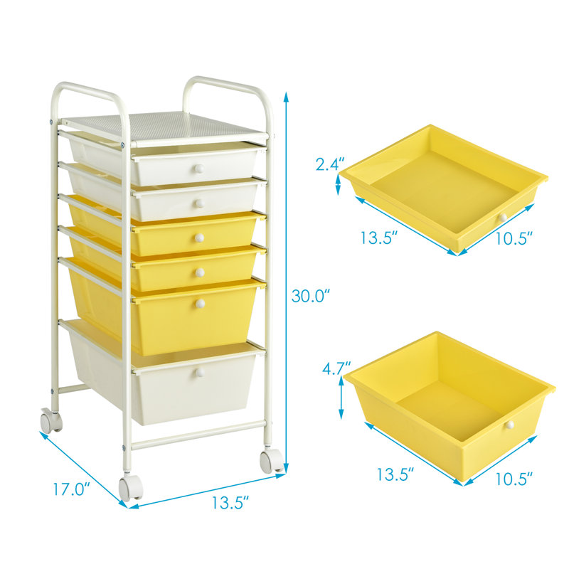 30'' H x 13'' W Utility Cart with Wheels, White/Yellow