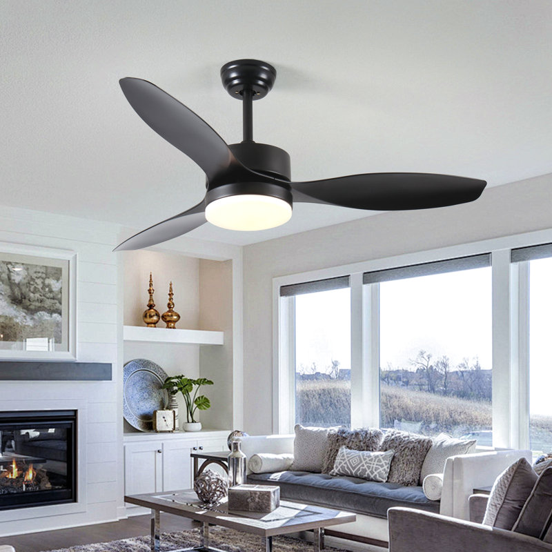 Ventilateur de plafond 52 po intérieur / extérieur avec ensemble d'éclairage DEL - noir