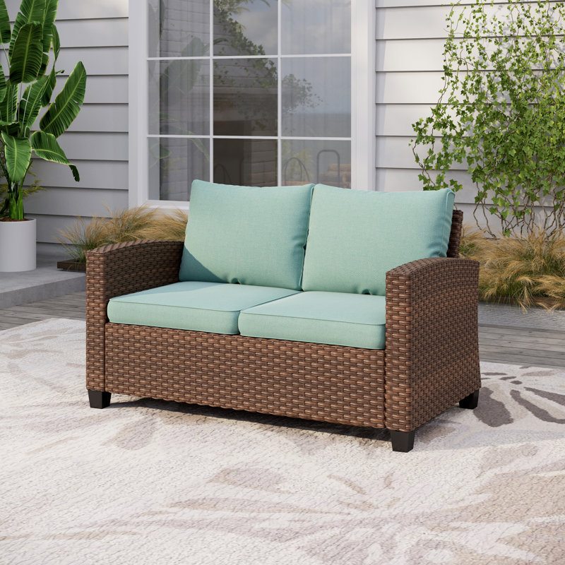 Argyri Stylish Wicker Outdoor Patio Loveseat, Blue