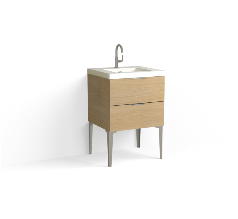 Avila 24" W Freestanding Single Bathroom Vanity with Dean Leg, Matte White/Single, Nocino, Polished Nickel