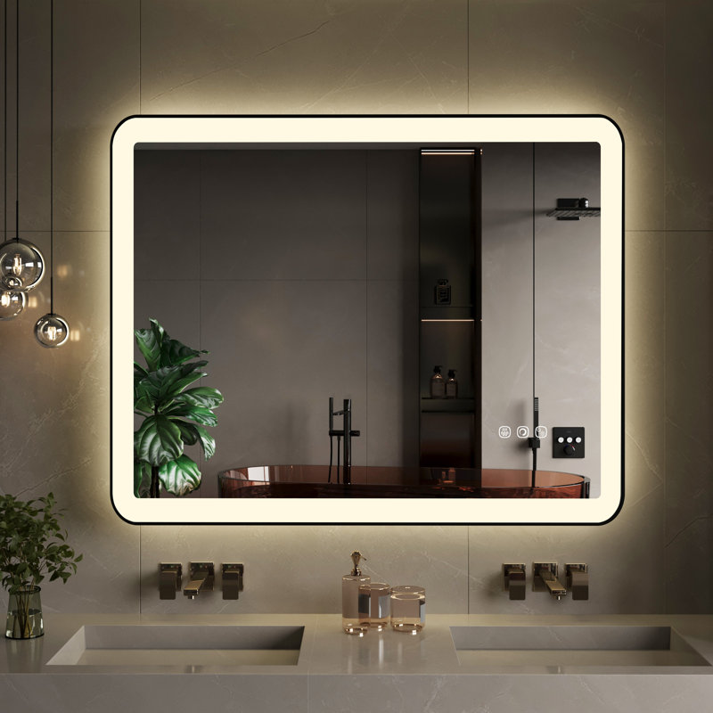 Miroir mural Natalin, Rectangulaire, Nickel brossé, 40 po x 36 po