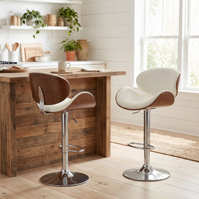 Tabouret de bar moderne à hauteur réglable, tabouret de comptoir pivotant à 360 ° avec dossier incurvé, siège rembourré, repose-pieds et base piédestal