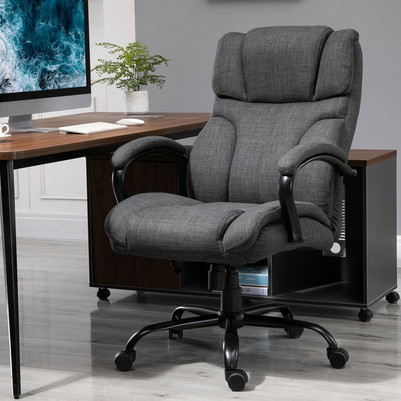 Grande et haute chaise de bureau ergonomique, capacité de charge maximale de 500 lb. Siège en lin, hauteur réglable, roues pivotantes, capacité de poids au design gris foncé. Ensemble de ressorts, pivotant, lin, confort