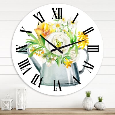 Roses Peonies & Marigolds In Garden Watering Can - Farmhouse wall clock -  East Urban Home, C0C04F02E558461F9DCCFD73D5D4FE27