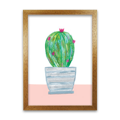 Painted Cactus In Blue Stripe Plant Pot by Laura Irwin - Print