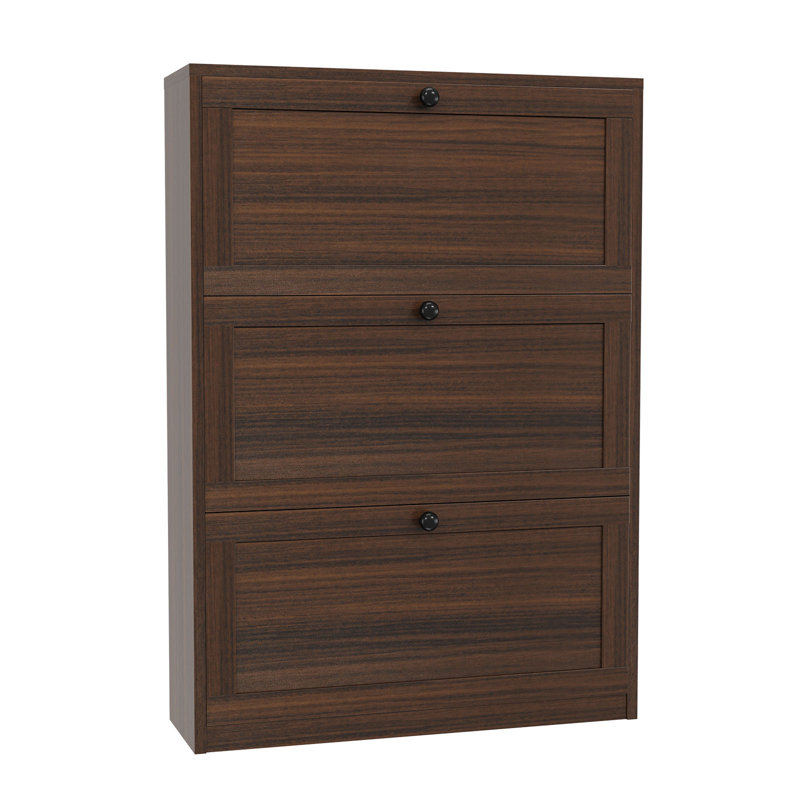 Lasherrie Shoe Storage Cabinet with 3 Flip Drawers, Walnut
