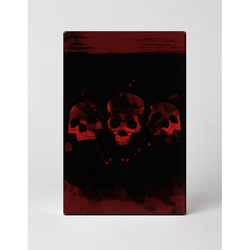 Three Skulls in Red - Portrait, art mural sur toile, 11" W x 14" H