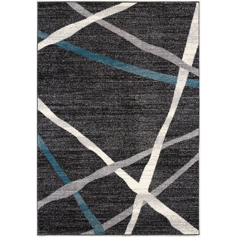 Rug Branch Azar 4' x 6' (3'9" x 5'6") Grey/Blue Abstract Lines Indoor Area Rug, Contemporary, Medium Pile, Stain-Resistant Carpet - Living Room, Bedroom, Dining Room, and Kitchen