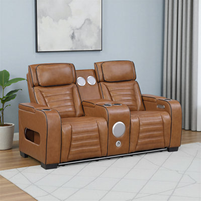 Eshan 73" Modern & Contemporary Top Grain Leather Power Double Reclining Loveseat with Wireless Speakers, Air Massage, Heat & Dual Center Consoles