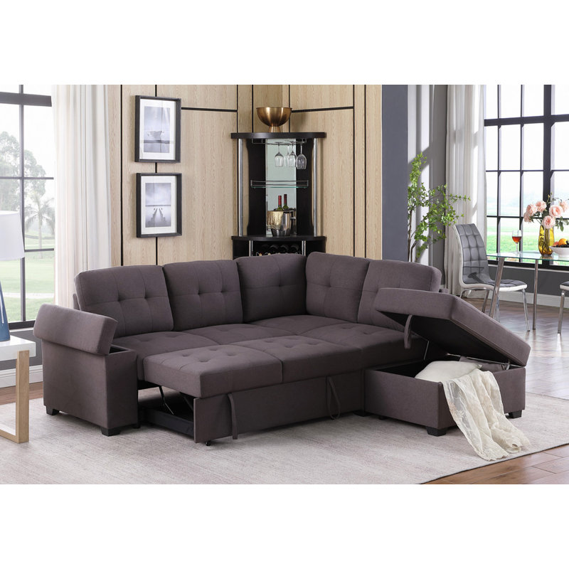 Canapé modulaire, canapé-lit modulaire en lin brun avec repose-pieds et rangement 87,75 po
