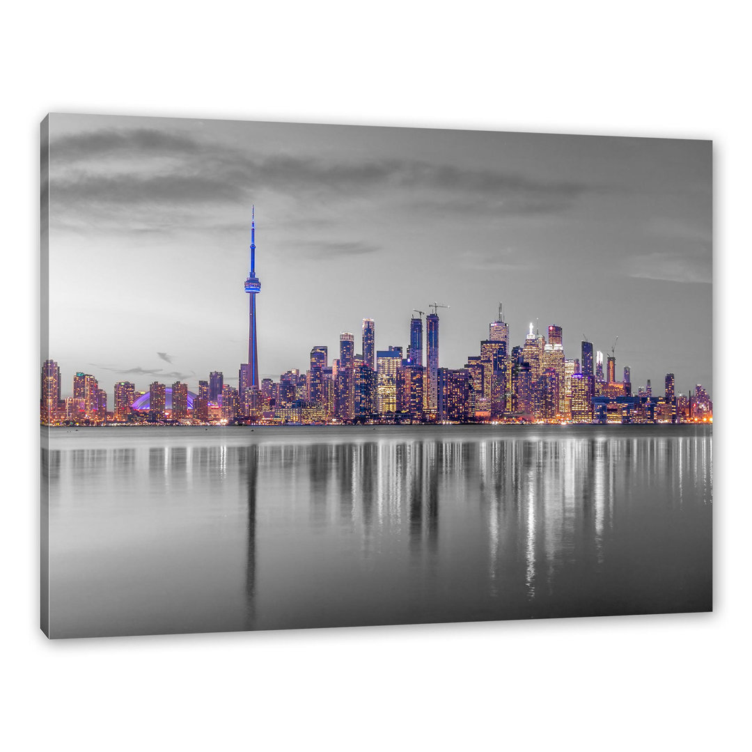 Leinwandbild Skyline von Toronto bei AbenddÃ¤mmerung in Schwarz & WeiÃŸ