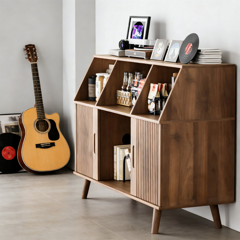 Large Record Player Stand With Vinyl Storage, Holds 350 Albums, Mid Century, For Living Room