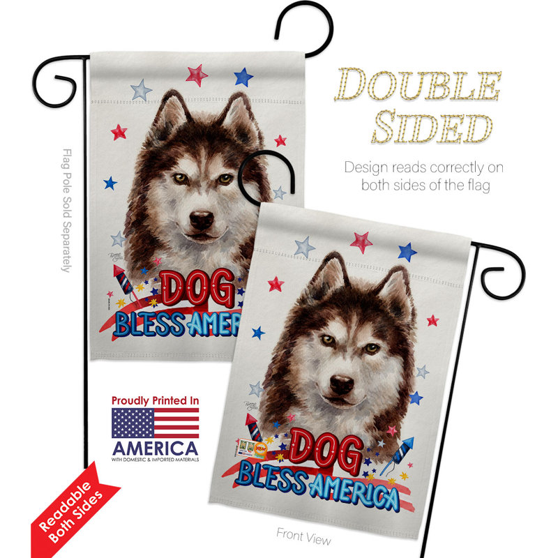 Drapeau de jardin patriotique en polyester Husky de Sibérie, H 18,5 po x l 13 po