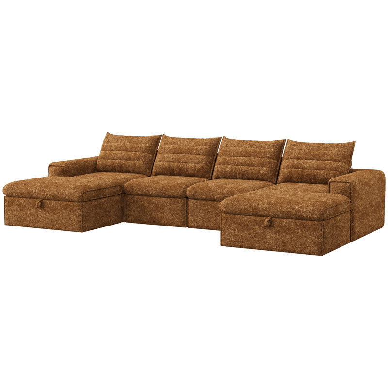 Boneless 136" Modular Sectional Sofa with Deep Seat, U-Shaped Cloud Couch for Living Room, 4-Seater Boneless Sofa with 2 Ottomans, Flexible Combination Modern Upholstery Sofa, No Assembly Required