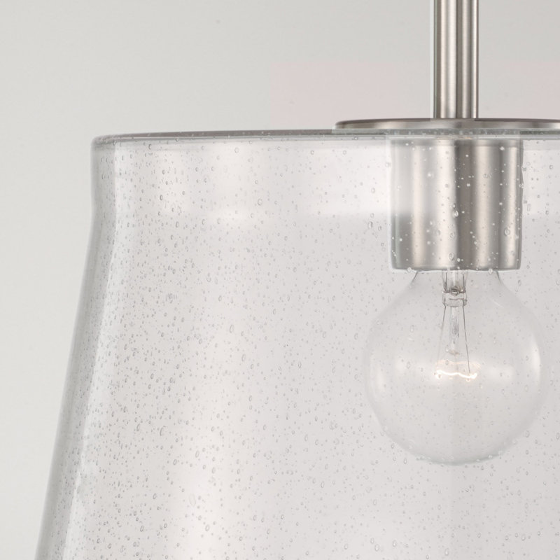 Brushed Nickel 1-Light Pendant with Clear Seeded Glass Drum Shade
