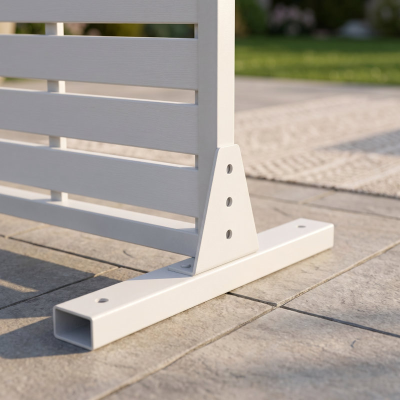 Paravent d'extérieur autoportant à 5 panneaux (hauteur 152 cm), cloison décorative à persiennes en PEHD avec cadre en acier, panneau de clôture résistant aux intempéries pour balcon, jardin et intérieur - Blanc et beige