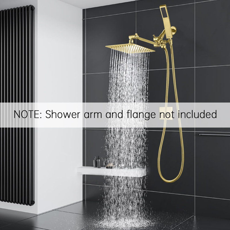 8-Inch Dual Square Shower Head Combo, Rain Shower Head, Handheld Shower Wand With 71-Inch Extra Long Hose, 3-Way Diverter