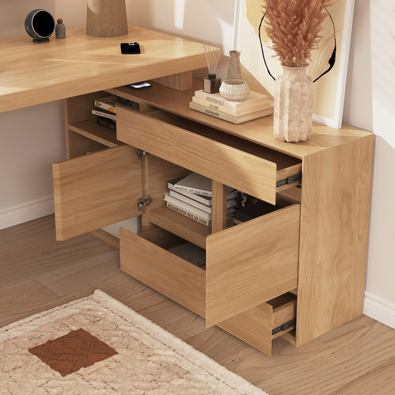 Bureau rectangulaire en bois massif avec 2 tiroirs Burlywood, H 29,53 po x l 62,99 po x P 47,24 po