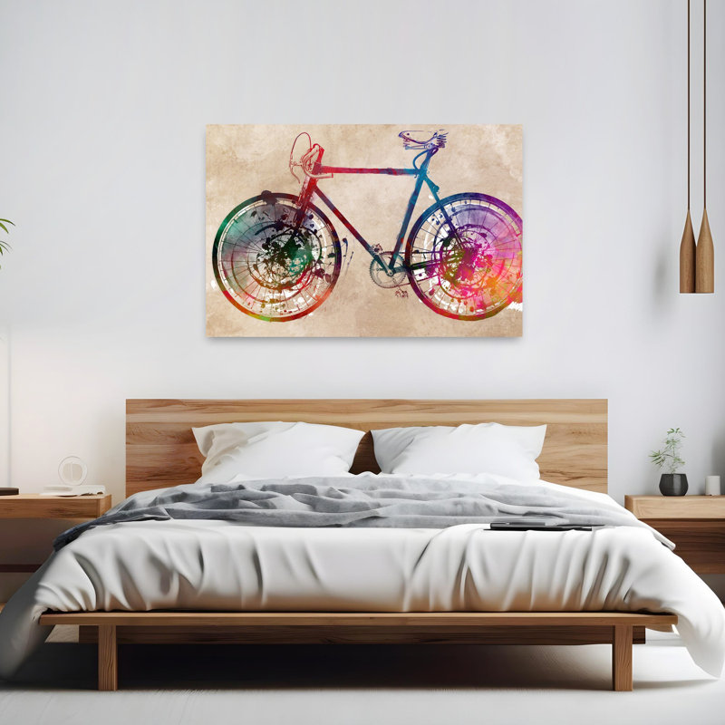 "Watercolor Bike Splash", art mural contemporain, 40" H x 60" W
