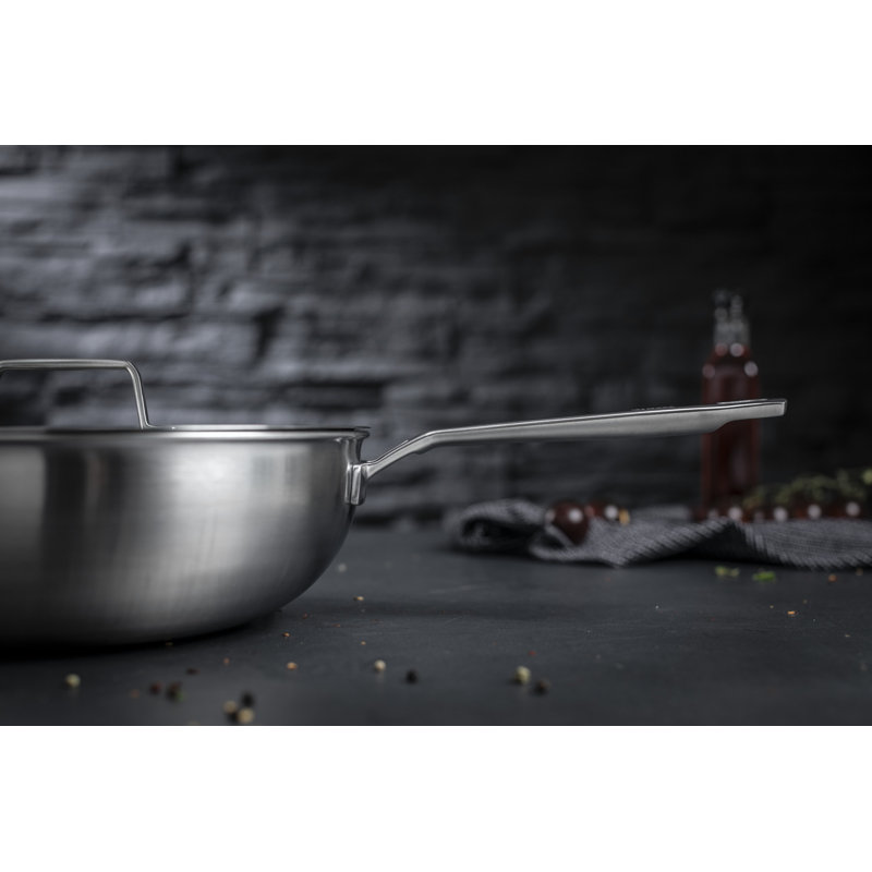Kuhn Rikon Culinary Fiveply Stainless Steel Uncoated Induction Wok with Long & Helper Handle, 28cm