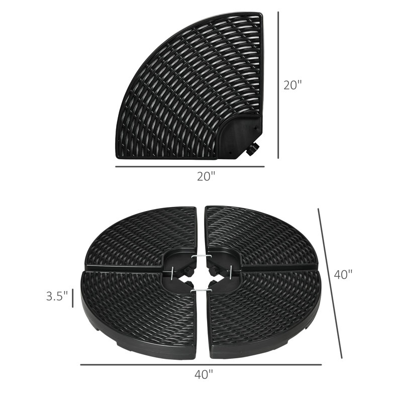 Poids de base du parasol toutes saisons - 150 lb Charge, 4, noir, remplissable à l'eau / sable, texture semblable, utilisation extérieure robuste avec sable, aspect,