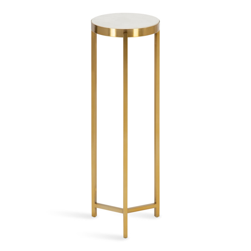 Eveland Round Metal Drink Table, White, Gold