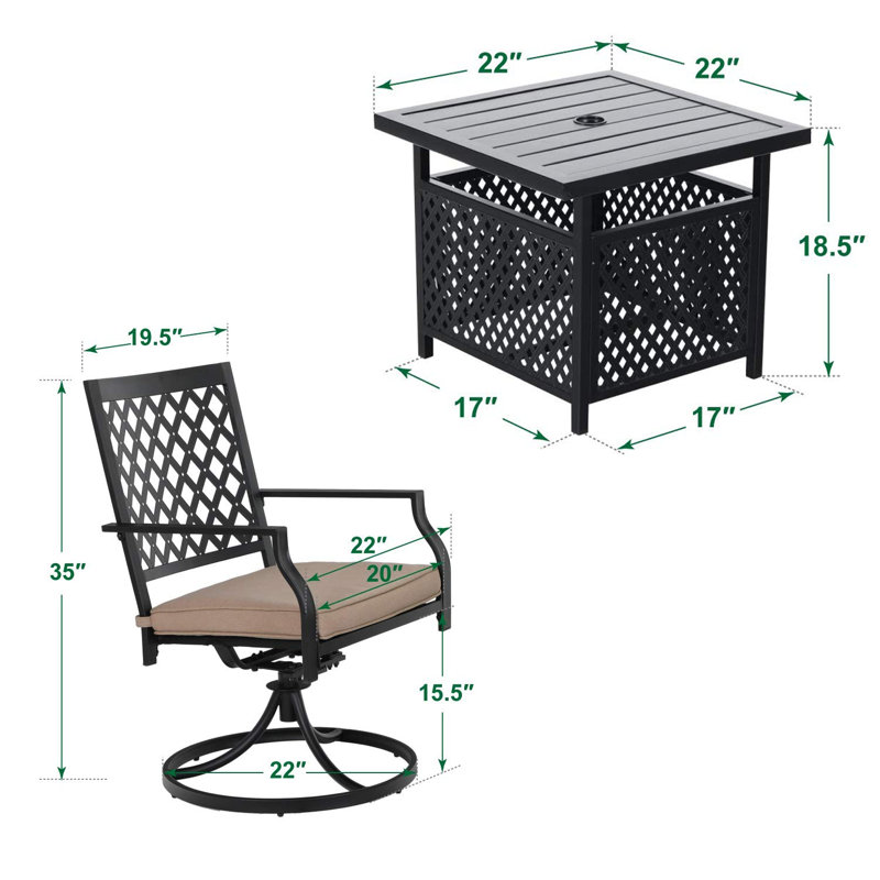 Alyah 2 - Person Patio Dining Set with Square Table , Cushions Included