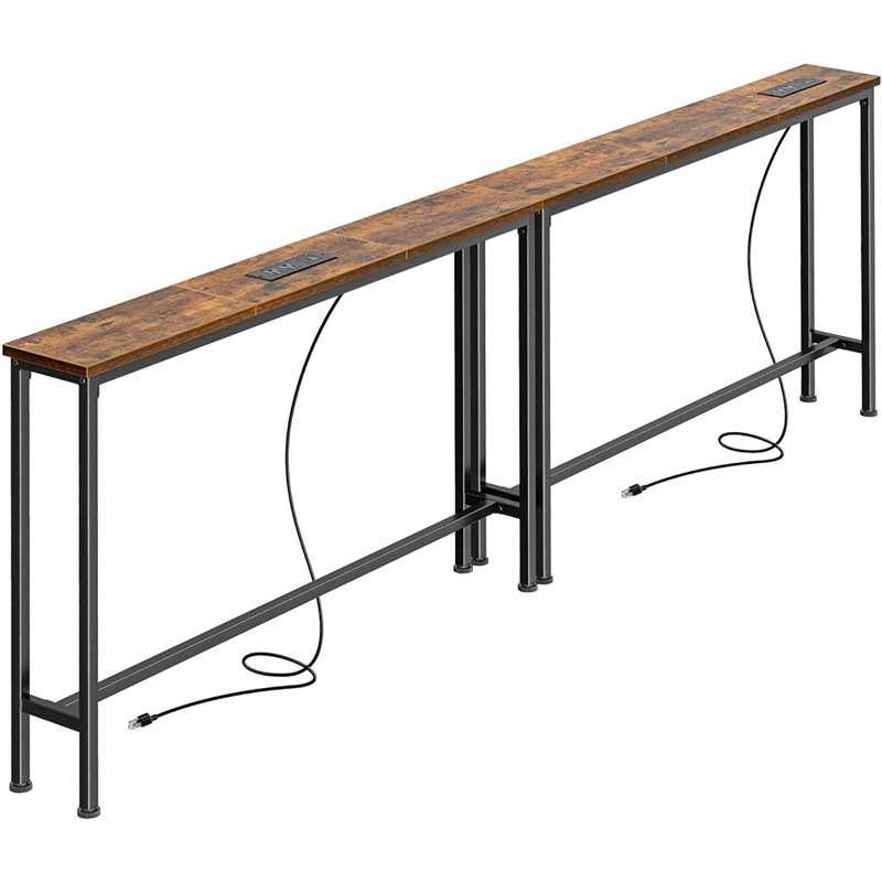 5.9 Inch Narrow Console Table With Outlet, Sofa Table Set Of 2, Total Length 78.8'', Behind Couch Table, Long Entryway Tables With Charging Station, For Living Room, Rusitc Brown